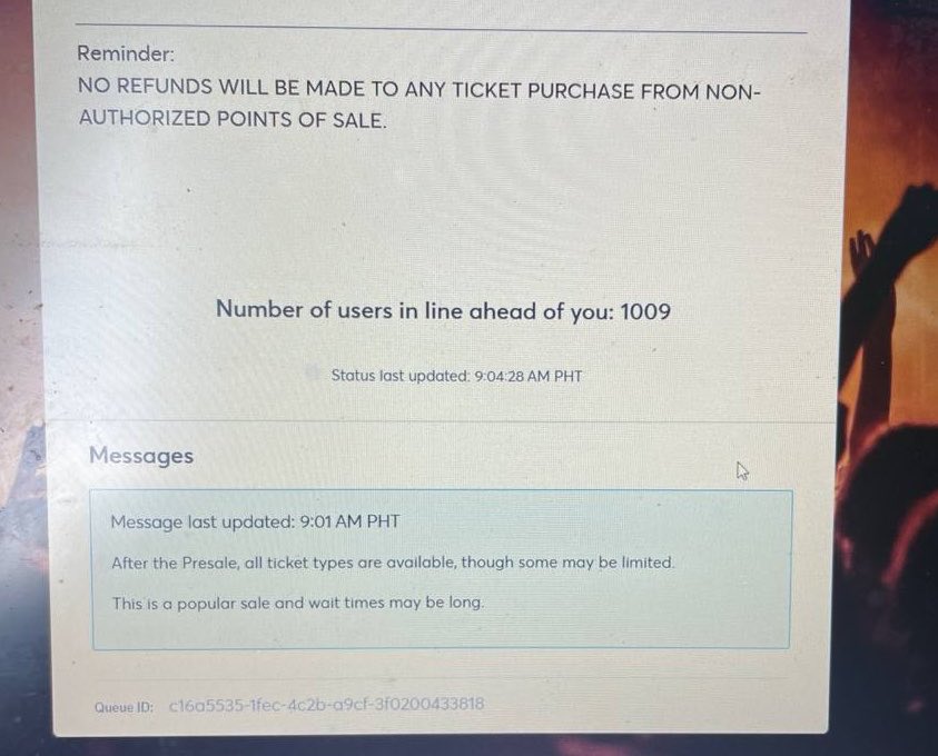 _ethereal_jk's tweet photo. 1k qn tapos wala akong macheckout, tried vip sc, floor, bleachers 1 &amp;2, kahit 1 ticket walang nagpoproceed kahit hindi pa naman unavailable

anong kalokohan ‘to 😭 https://t.co/PeRJ3EN07D