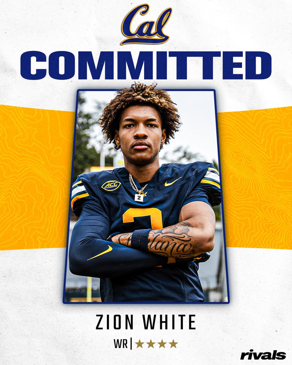 Rivals's tweet photo. 🚨BREAKING🚨 4-star WR Zion White has committed to Cal, @BrandonHuffman reports🐻

Read: https://t.co/JOWSxHPqpn https://t.co/kWNmJDVgjY