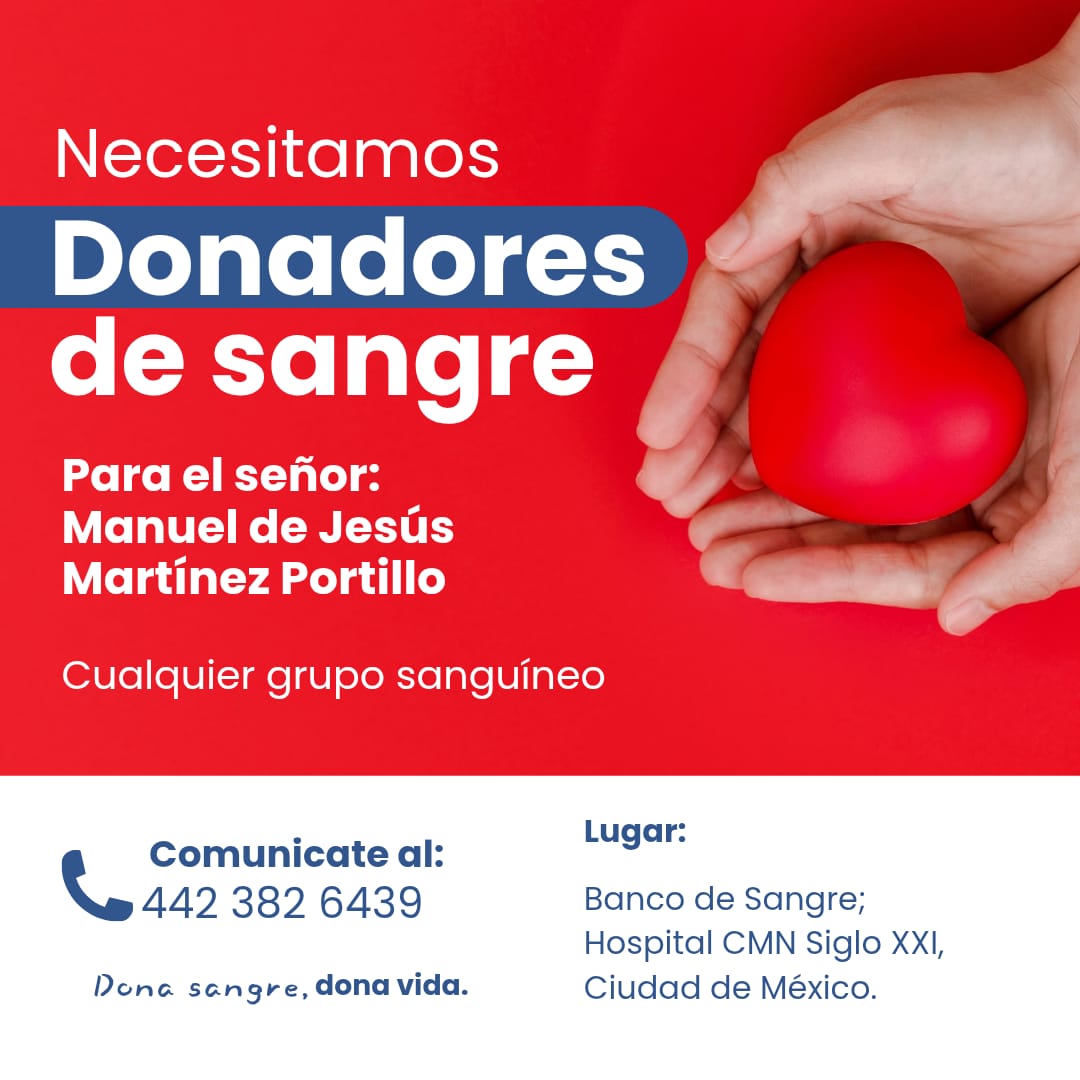 donaenvida's tweet photo. #URGENTE #CDMX #Sangre de cualquier tipo para Manuel de Jesús Martínez Portillo, en el Banco de Sangre del Hospital CMN Siglo XXI.
Contactar al: 442 382 6439.

#DonaEnVida #SangreQueUne https://t.co/RyPZs0Jq2x
