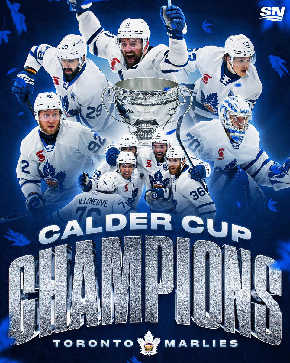 Sportsnet's tweet photo. THE TORONTO MARLIES ARE CALDER CUP CHAMPIONS FOR THE SECOND TIME IN FRANCHISE HISTORY 🏆 https://t.co/2z44ohsdif