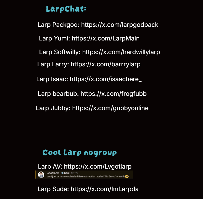 Dooolarp's tweet photo. am i missing anyone? (theres so many larpers) https://t.co/QMu8IMeXOm