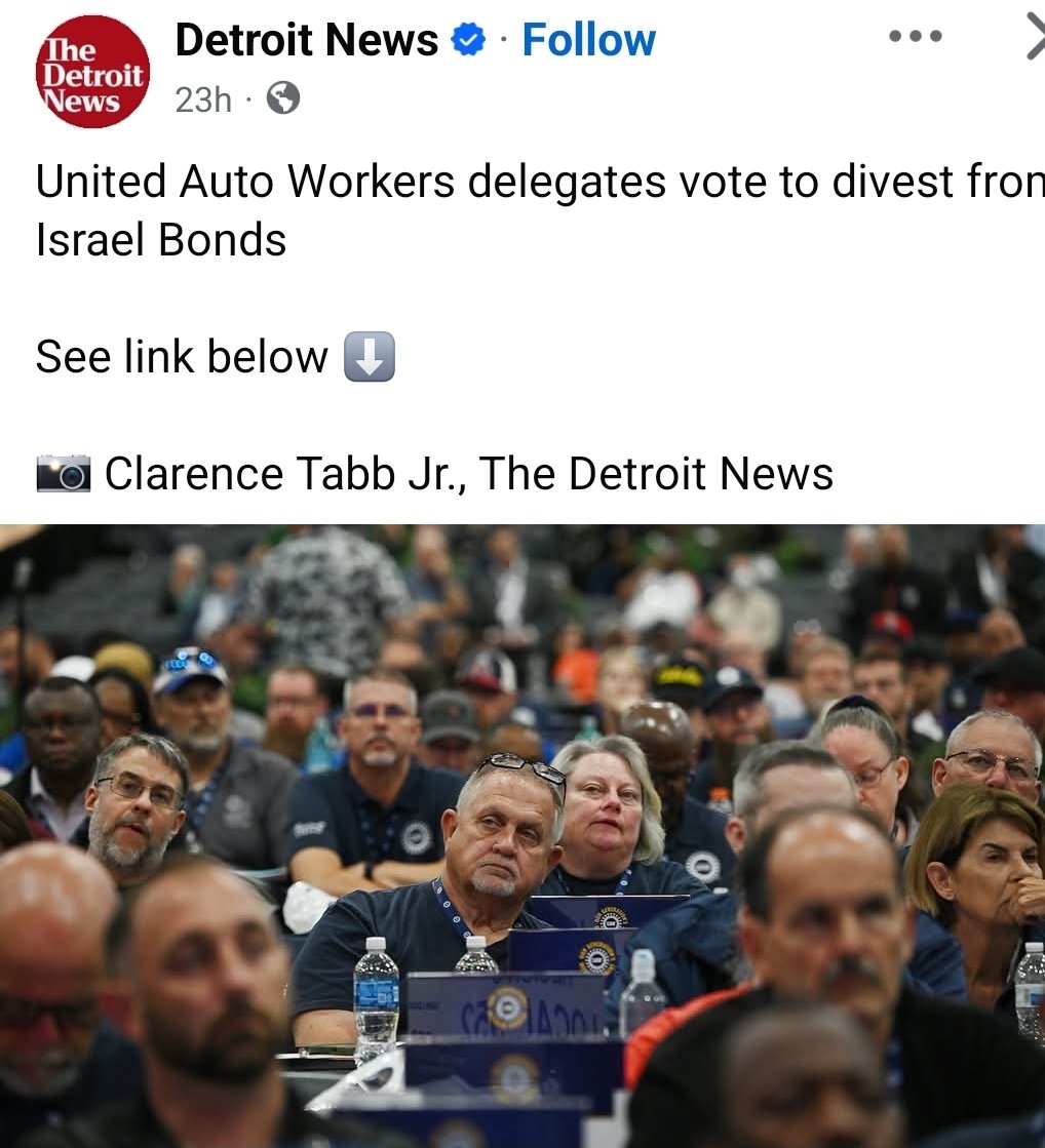 ElectBilzerian's tweet photo. UAW (a major US union with ~400k members) becomes the largest to formally divest from Israel Bonds, in opposition to genocide and apartheid in Gaza

Follow: @ElectBilzerian https://t.co/gR7sAvcxjV