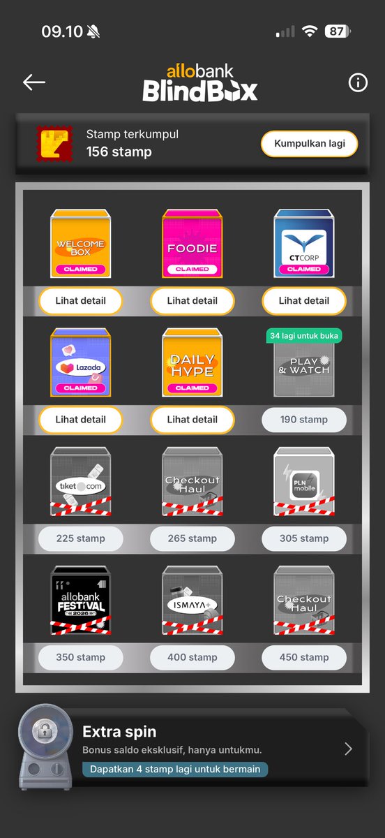 Grace_felli's tweet photo. Ampe hari ini masih berusaha nyoba blind box tp ga keburu ampe 350stamp 🥹 huhuhu tapi masi blm dapet tiket dr blind box 🥹😭 @AlloBankID https://t.co/dp9wtZAeRf