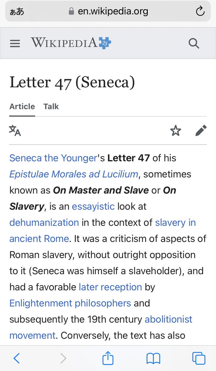 seneca_moral's tweet photo. セネカの書簡47(主人と奴隷について)、単独でwikipediaの記事になってるのすごい😳
奴隷解放運動などで多くの人達に引用されていたとのこと🤔 https://t.co/RgTR4DSHho