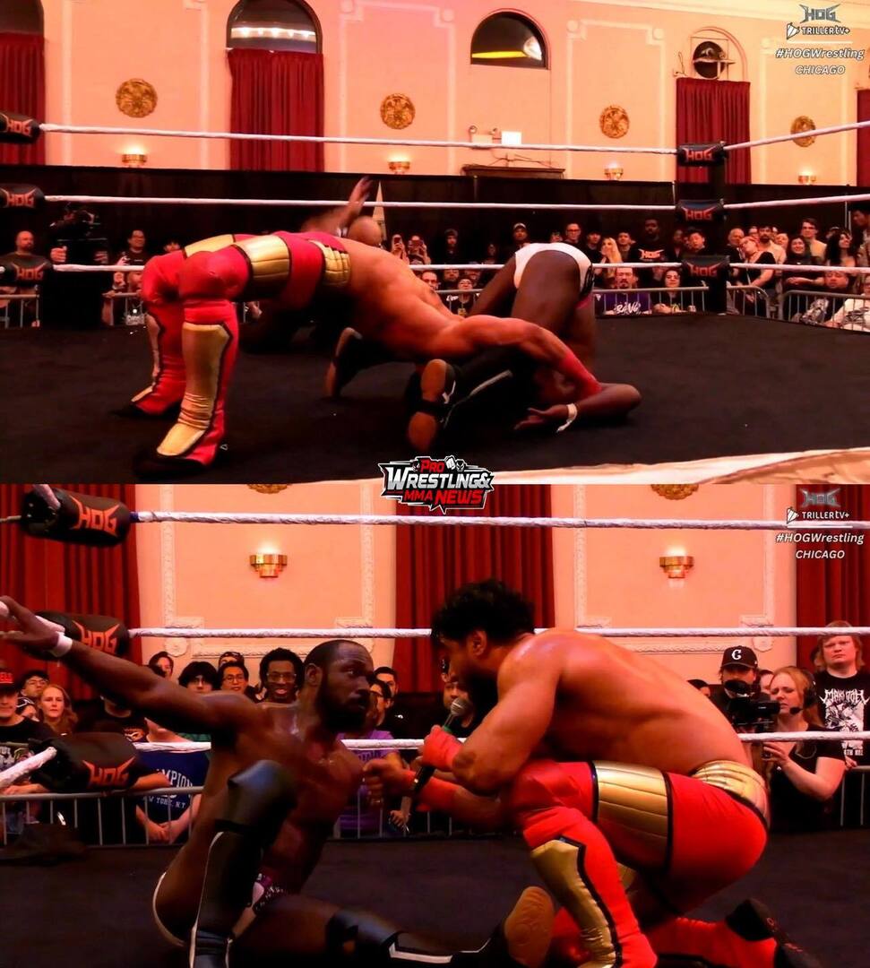 PWMMANews's tweet photo. Mustafa Ali retains the #TNAiMPACT International Championship over Rich Swann in an absolute barnburner. Ali praises Swann’s effort and congratulates him on 2 years sober! 🥳🥳 #HOGWrestling #HOGInferno https://t.co/9tM7kn4Fk9
