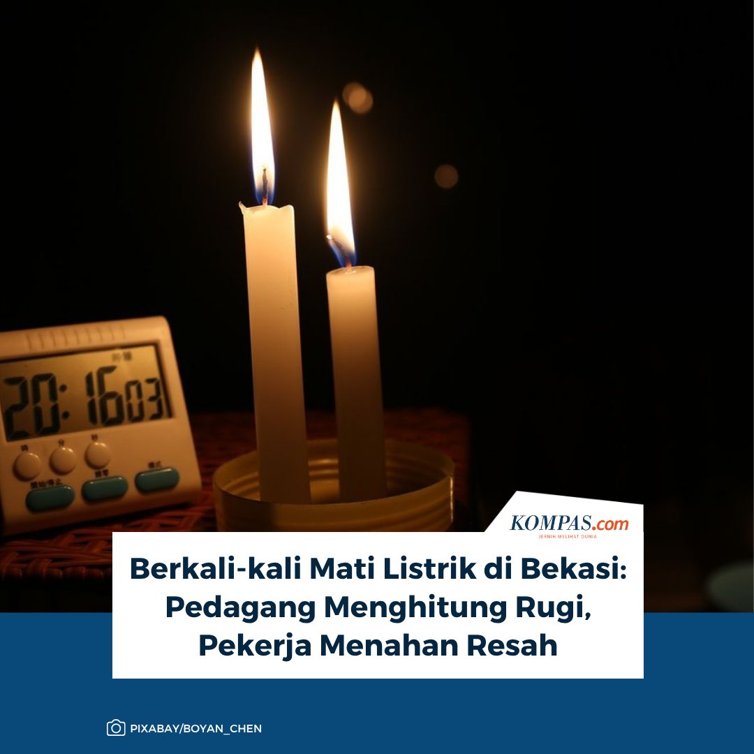 kompascom's tweet photo. Baca di sini: https://t.co/bsyqK08OWC

Listrik di sejumlah wilayah Bekasi kembali padam untuk kesekian kalinya setelah PLN mengungkap adanya kendala teknis pada pembangkit yang menyebabkan kapasitas pasokan listrik menurun.

~IQ #listrik #PLN https://t.co/9TIpD8TZuf