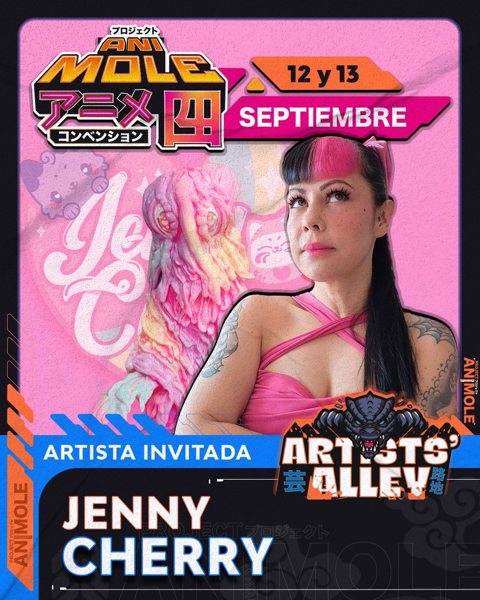 lamolemx's tweet photo. 🍒 Jenny Cherry  @jennycherryart  crea art toys, personajes y piezas coleccionables inspiradas en la cultura pop japonesa, el mundo kawaii y los kaijus.  🍰  Su obra combina lo tierno con lo monstruoso a través de colores vibrantes y formas suaves.
#ArtistsAlley #AniMole4 https://t.co/mst19m9b5h