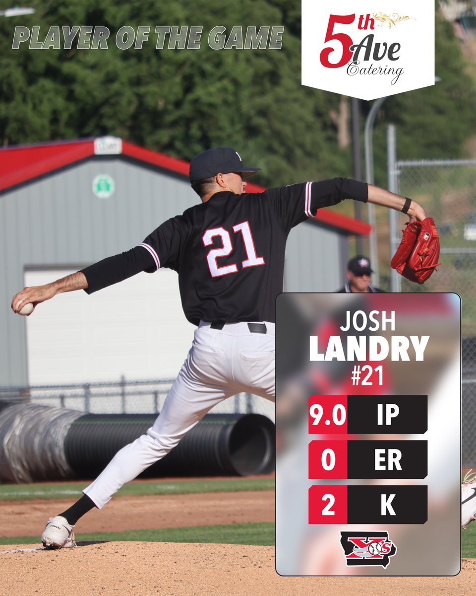 SiouxCityXs's tweet photo. Josh Landry earns tonight’s 5th Ave Catering Player of the Game after throwing a complete‑game shutout for his first professional win.

#explorersbaseball | #siouxcityexplorers | #GoXs https://t.co/gbsSl3C3gZ