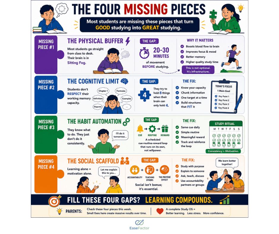 EaseFactor's tweet photo. Most students are missing FOUR PIECES that would turn good studying into GREAT studying. Here's what parents need to know. 🧵👇 https://t.co/CxIkif4kQv