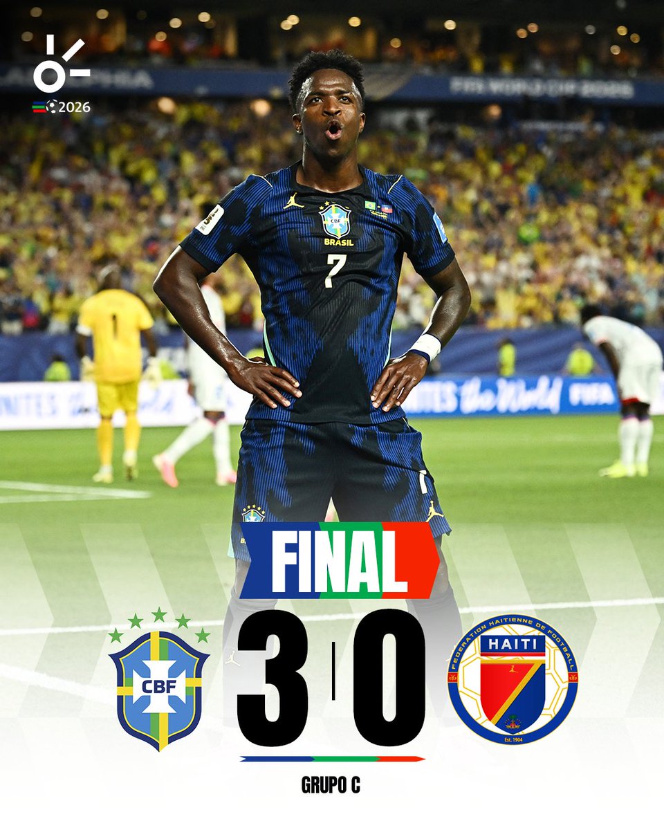 ClaroSports's tweet photo. ¡BRASIL NO TUVO PIEDAD DE HAITÍ!🇧🇷😮‍💨

La Canarinha impuso condiciones de principio a fin y firmó una victoria contundente ante Haití, dejando claro por qué sigue siendo una de las selecciones más temidas del Mundial https://t.co/NyJQ5eBZk6