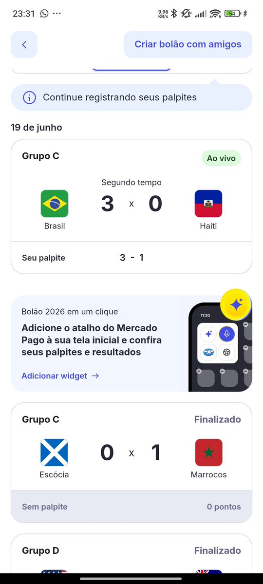 VGR204's tweet photo. Jurooo @MercadoPago meu Palpite indo no recheio vey que odior só errei o Haiti
#BRAxHAI https://t.co/XtlRHNceNI