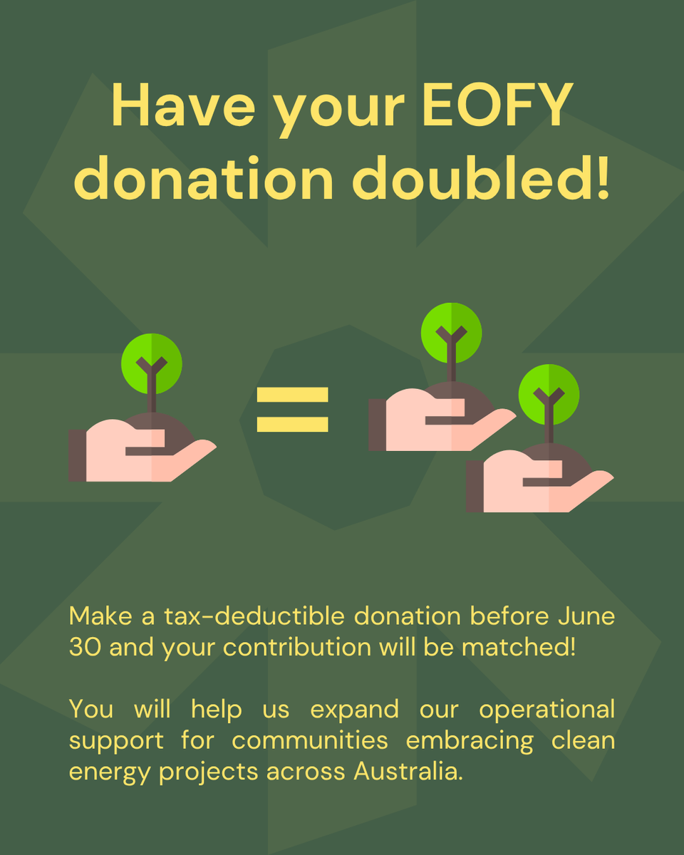 corenafund's tweet photo. A generous donor has offered to match every donation dollar-for-dollar, up to $10,000 for our operations fund! That means your impact can be DOUBLED, helping us expand our operational support for communities embracing clean energy projects across Australia.
#Corena #ClimateAction https://t.co/DvwjMUycRI