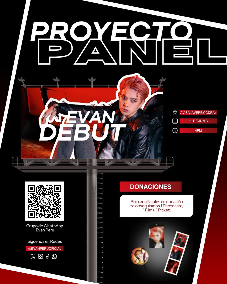 EVANPeruOficial's tweet photo. ¡Hola! Abrimos las donaciones para nuestro Proyecto Panel por el Debut de EVAN 🎉

Día: 20/06/26
Hora: 4pm
Lugar: Av Salaverry Cdra. 1

➨ https://t.co/In9LyHbRPe 

#EVAN #에반 #D6_TO_RIDE_OR_DIE 
#EVAN_1stDigitalSingle #RIDE_OR_DIE 
@h_evva_n @evan_officialJP
© EVANPeruOficial https://t.co/FZLjNoCc24