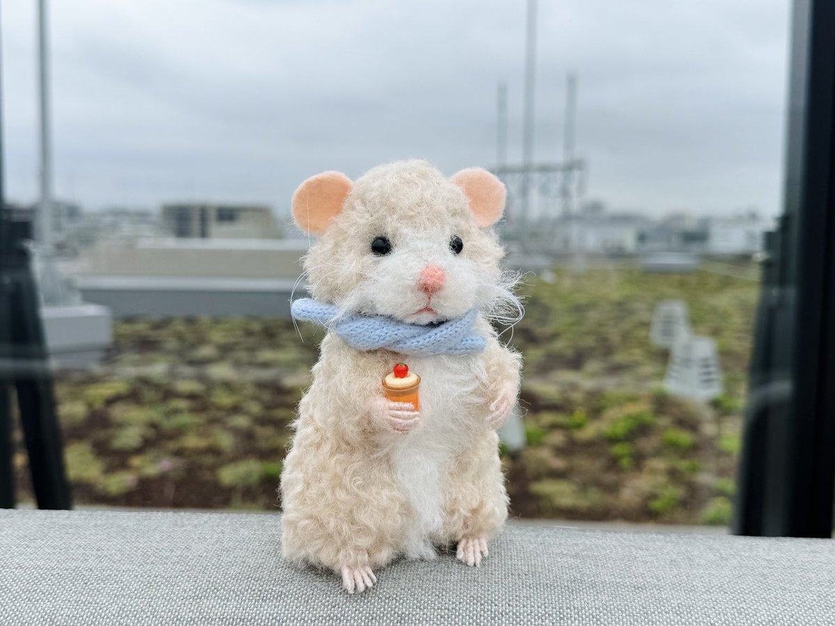 junjunamme's tweet photo. 新作のこむぎです🐹🥖

おっとりしていて、少し甘えん坊。
お姉ちゃんとお兄ちゃんがいる、末っ子のキンクマハムスターです。

小さなパンのかけらを見つけると、うれしそうにバスケットへ。
今日もピクニック気分で過ごしています🧺

minne にて家族募集中です🤍

#アートドール #ハムスターぬいぐるみ #ぬい活　#HandemadePlus