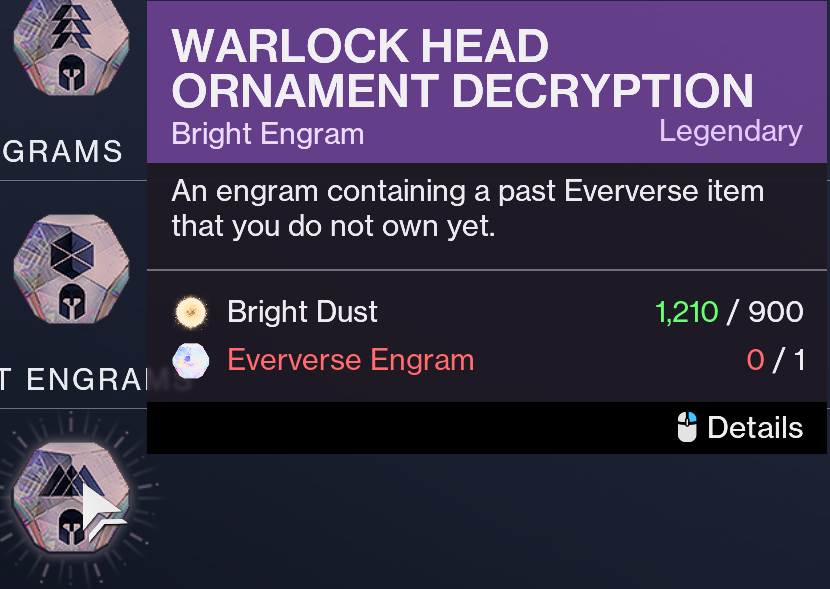 Krabby12's tweet photo. @A_dmg04 @Destiny2Team I thought the bright engram focusing wasnt supposed to give skins i already have? i had this before with the hood of optimacy which i also already had. https://t.co/Ky6kXObeDY