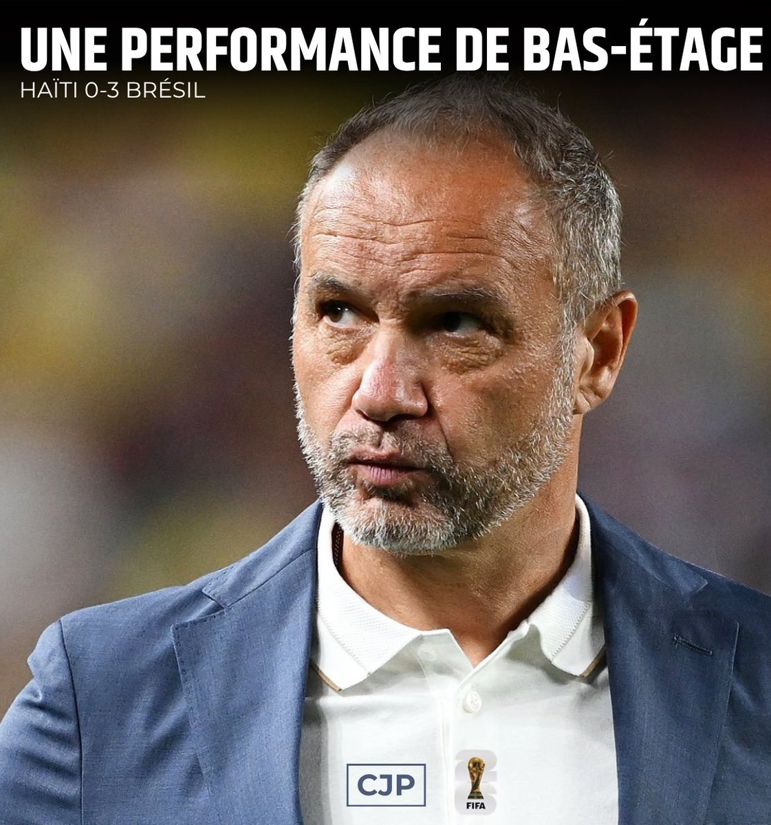 Caleb_Jephte's tweet photo. Alors que tu t’obstinais avec ton 4-4-2, la presse locale, plusieurs entraîneurs, des observateurs avertis du football haïtien et le public réclamaient du changement.

Le 4-2-3-1 s’imposait comme une évidence : un système capable de mieux mettre en valeur les qualités des joueurs et de poser davantage de problèmes aux adversaires. Mais tu as préféré faire la sourde oreille. À vouloir absolument démontrer que tu étais le patron.

Ton 5-4-1 a été un échec total en première période. Ce n’est qu’après avoir été rattrapé par la réalité que tu as finalement adopté le système réclamé depuis le départ. Et la différence a sauté aux yeux : une équipe plus cohérente et plus compétitive, capable de tenir tête au Brésil avec un 0-0 en seconde mi-temps.

Sébastien Migné, ce n’étaient pas nos commentaires qui étaient de bas étage, mais bien ta compréhension et ta lecture du jeu. ❌🇭🇹
