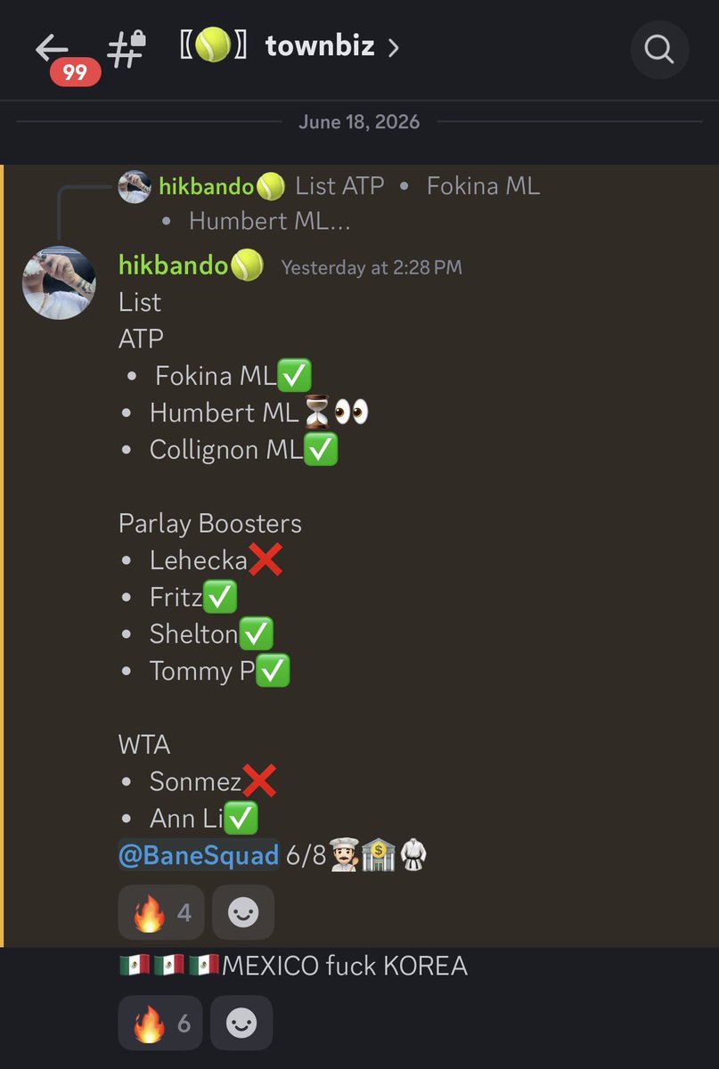 DaTownBiz's tweet photo. Been slackin on the twitter side but just wanted to update yall on the typa month we havin in #BaneSquad 💰‼️ Been cashing non stop everyday and stepped our game up to include mlb, world cup props and live tennis snipes with the people in chat. 
Below is all the recaps from the month so far 💯

If u wanna cash wit us join up now ⬇️
https://t.co/qgT4roddSo