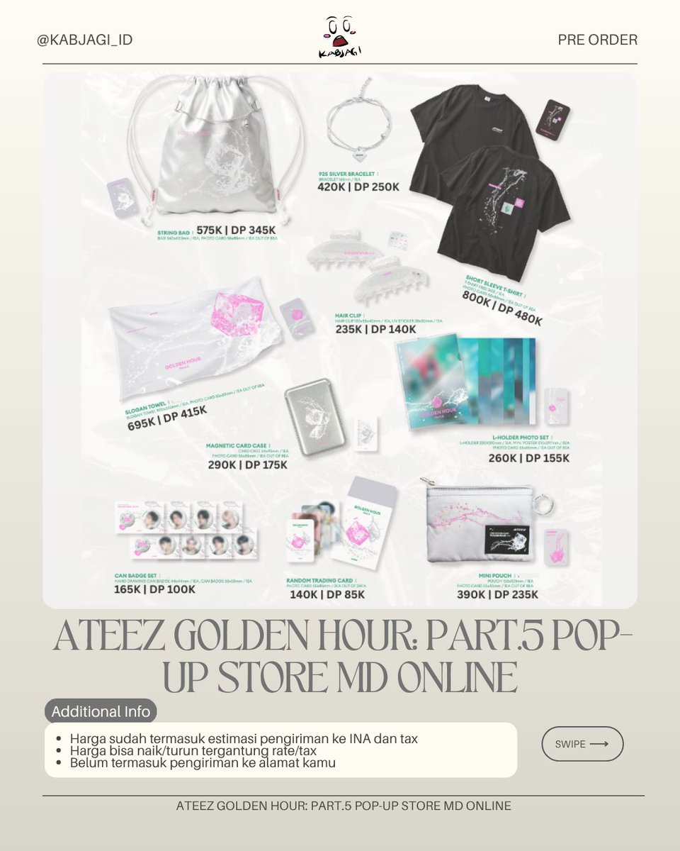 kabjagi_id's tweet photo. [🇮🇩OPEN PO] ATEEZ GOLDEN HOUR: PART.5 POP-UP STORE MD ONLINE

💰HARGA SESUAI DI GAMBAR

✅EMS+Tax
✅Packing
✅Pelunasan INA
✅GO WA

🏠BSD

📲 DM/WA 0878-1203-4961
🔚 3/7/2026

FORM: https://t.co/A9INCe8ScM
DP🍊 : https://t.co/hbeHZU3RC0
TOCO : https://t.co/KBL2LhdWd8 https://t.co/VekR9KKc4j