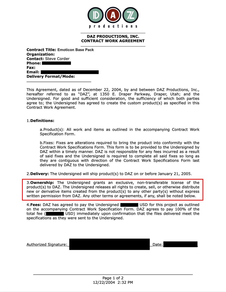 freedommaxco's tweet photo. “Fully owned IP” 

Meanwhile : 

“The undersigned grants an exclusive, NON-TRANSFERABLE LICENSE”

DAZ didn’t even get IP kek, and the distribution license that they did get wasn’t even transferable LMAO. 

The ETH $joe boys will continue the copium and fud as we go higher though. Bunch of soyboys, genuinely. 

Just know that we have the real creator, they don’t. We have the real creator IP, they don’t. 

Accumulate while you still can.