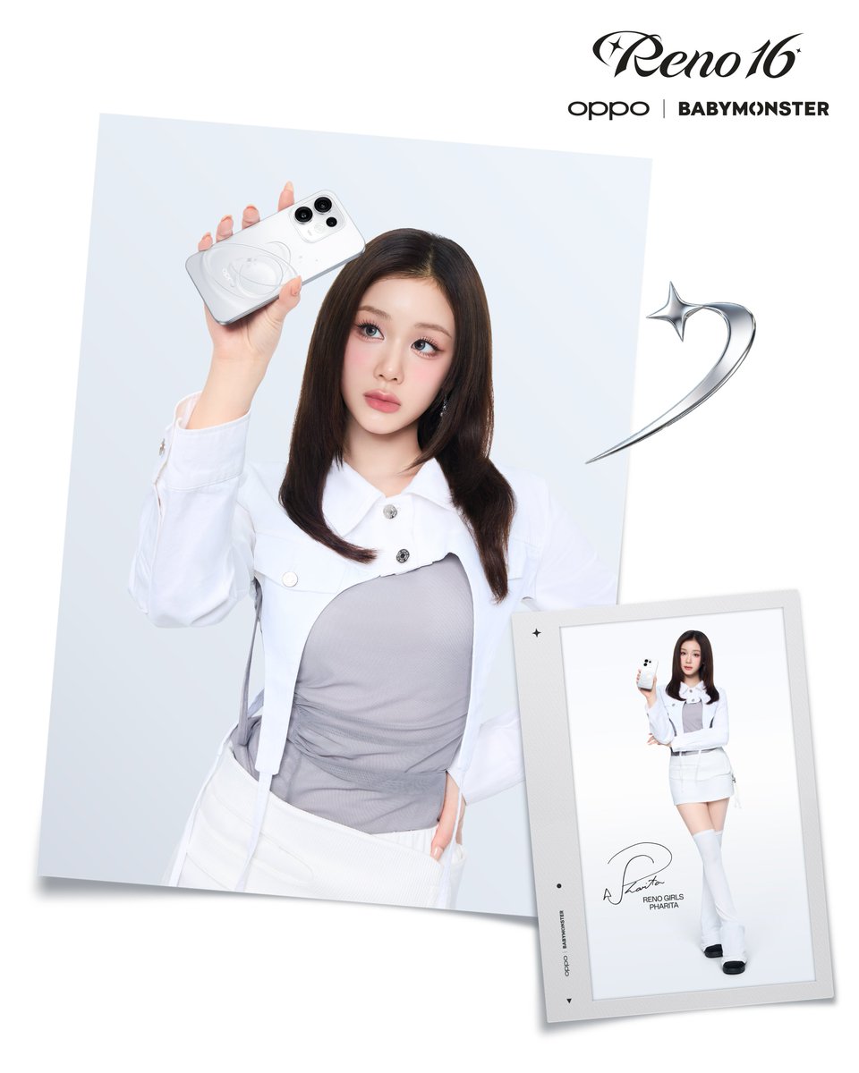 OPPOIndonesia's tweet photo. PHARITA is giving elegance with the #OPPOReno16Series in Pop White 🤍

#OPPOReno16SeriesxBABYMONSTER https://t.co/k6doz1Ncun