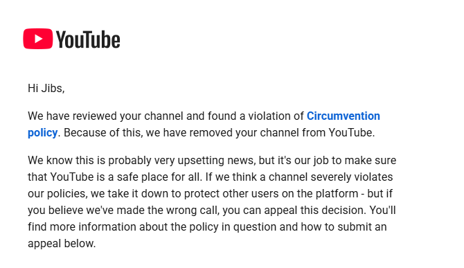jeybshh's tweet photo. @TeamYouTube

I would like to request a review of my other two channels that were terminated for circumvention. These channels had no policy violations and appear to have been terminated solely because of their association with the original account.

Thank you for your time. https://t.co/pCacTMGrvK