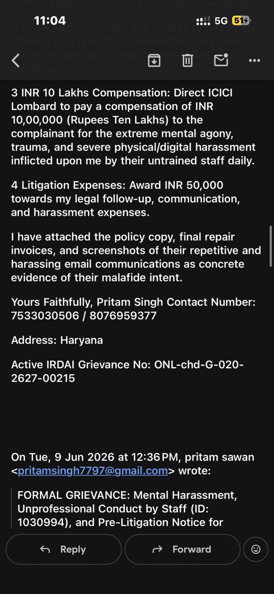 PritamSawan's tweet photo. @ICICILombard I’m facing mentally and physically harassment https://t.co/xylAENDe1B