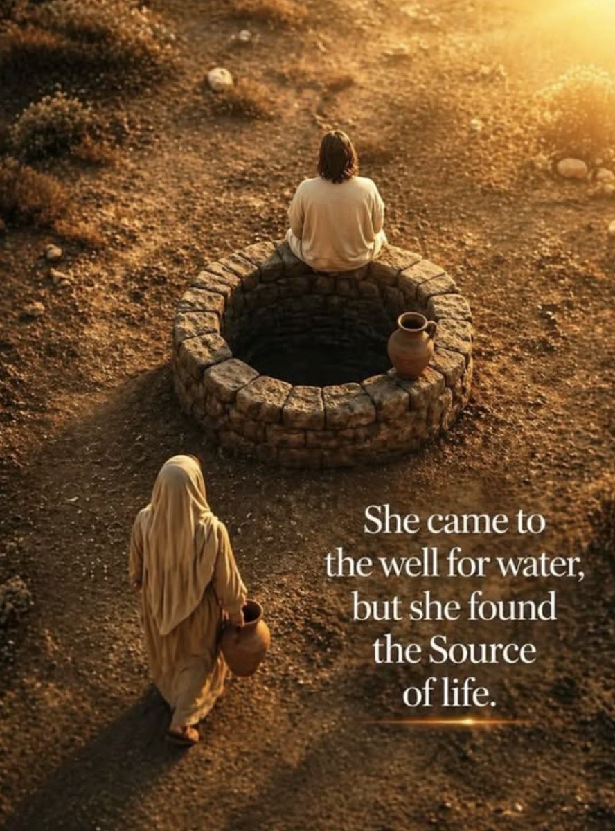 farmingandJesus's tweet photo. I think people miss a lot about the woman at the well.. I know I did ! 
We often look at her the way society looked at her in those days, but let’s add some historical context that will maybe cause you to think further into how loving and graceful our God is in light of who she was or who we think she was 🩵

Men are the only ones who could obtain a divorce then , so she was put away over and over. We don’t know what reason but Jesus knew as he spoke on divorce that men would divorce their women over anything, this was a problem. 
So a very strong possibility of why she was 5x divorced is due to men just tiring of her. 

People probably talked about her so badly, they probably scoffed at her and pointed fingers. They probably looked at her as a harlot when she clearly just wanted a husband. The man she was with now wouldn’t even marry her. 

This was a woman who possibly felt so discarded and ostracized, maybe she was a sad and lonely woman who felt entirely unlovable seeking to just be accepted. 

Jesus sought her out, she was one of the first people Jesus revealed himself to outside of the apostles. 
He came for the sick not the well just as the woman at the well. He loved her and wanted her to be his bride. When we are rejected due to our own sin or the sins of others Jesus says to us “Come to me”!