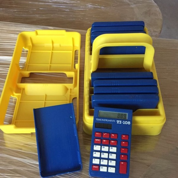NostalgiaFolder's tweet photo. TI-108 calculators with the yellow caddy https://t.co/jsHgdtYldi