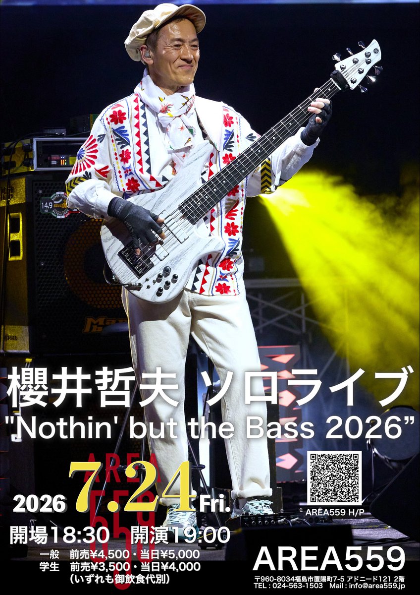 tetsuo_sakurai's tweet photo. 11/28、川口、11/29、高根沢 での「櫻井哲夫ソロライブ」、チケット発売開始しました〜！！

次回ソロライブは；https://t.co/mNDhU00Om7

7/5（日）目黒 BLUES ALLEY JAPAN
7/24（金）福島 AREA559
7/25（土） 盛岡 すぺいん倶楽部
7/26（日）五所川原 Forest Blue
7/27（月）仙台 LIVE HOUSE enn 3rd
8/23（日）柏 Studio WUU
8/30（日）本厚木 Cabin
11/28（土）川口 SHOCK-ON
11/29（日）高根沢 ちょっ蔵ホール
各地で、お待ちしております〜！！

#tetsuosakurai #櫻井哲夫 #solo
#livemusic #bass #slapbass #fretlessbass
#markbass #warwick #yamaha
#labbelastrings #helix #rc505