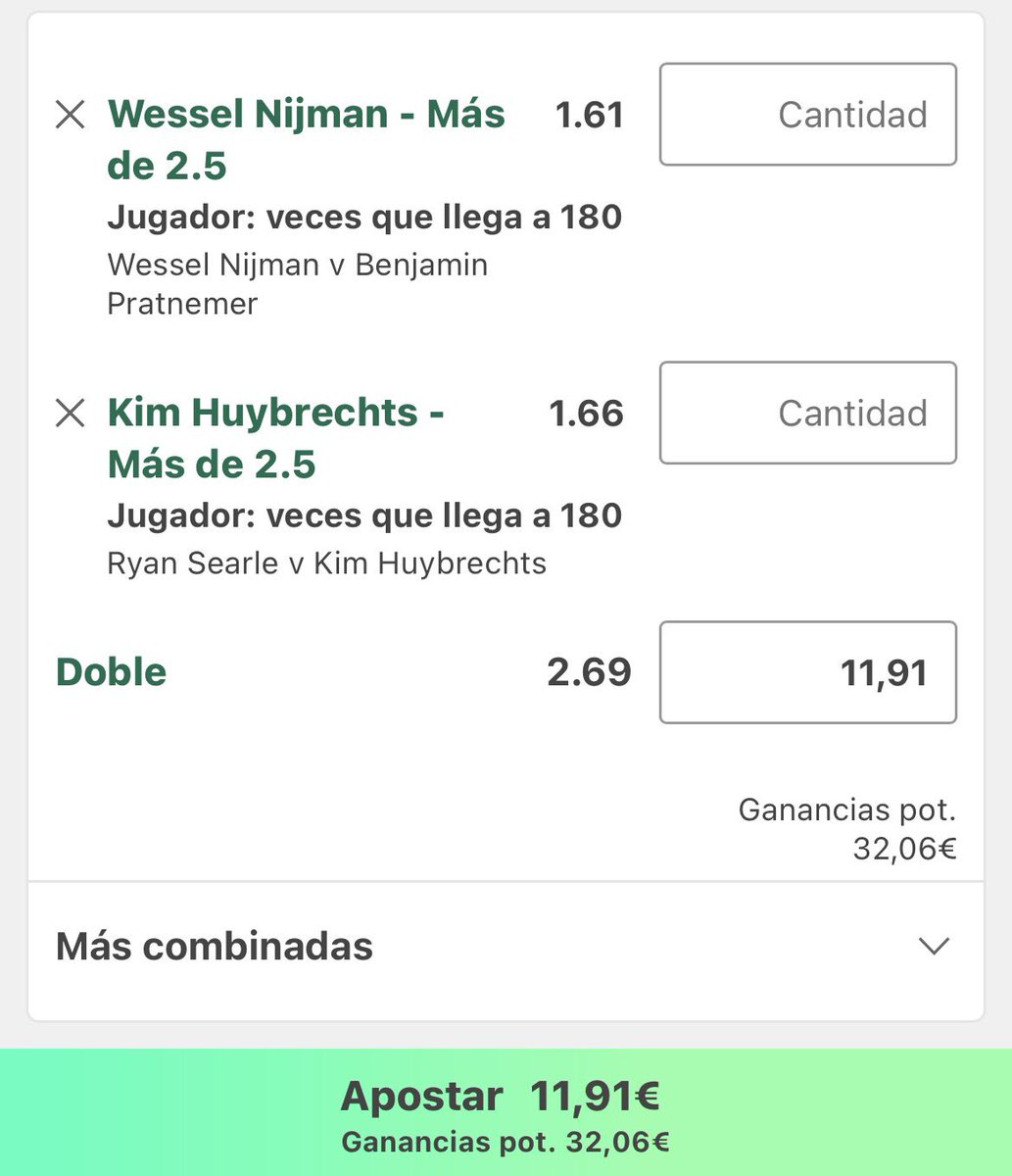 StaxisBets_Reto's tweet photo. 3️⃣ Reto Dardos (11,96€): Doble de 180s en las Modus Super Series 🎯 (Cuota 2.69)

Buscamos el pleno de peldaños con el laboratorio a rendimiento máximo. ¡Gestión de cirujano! 🧠💸

Toda la info y análisis completo en el canal: https://t.co/aEKH4vr8Qj 

🔞 https://t.co/VVtlQUwblW