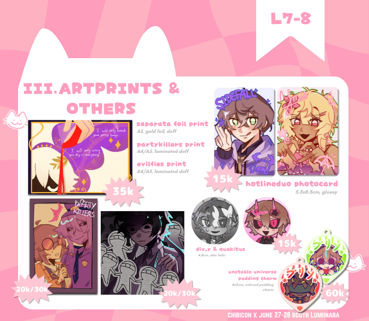 caemichi's tweet photo. Dropping in my #chibiconx ots catalog!

📅: Both Days
📌: Luminara (L7-8)
🛒 Fandom : MCYT (Lifesteal SMP, Unstable Universe, StateSMP, Parkour Civilization), Hndrline, VN, Malevolent, GSGW/GDCG
#chibicon #chibiconx #chibiconcatalog https://t.co/wBFvuAuwBm