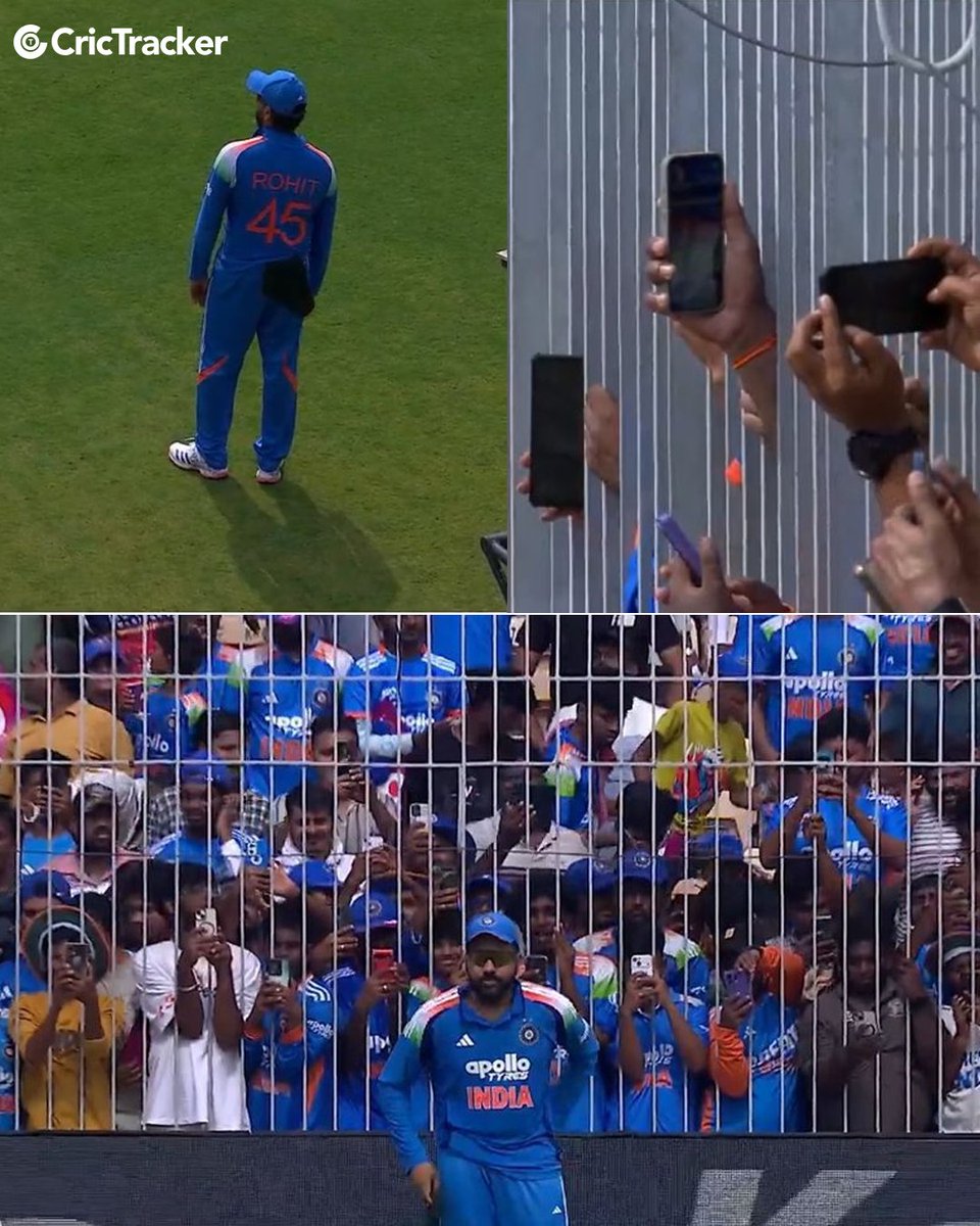 Cricketracker's tweet photo. ABSOLUTE CRAZE FOR ROHIT SHARMA IN CHENNAI❤️📸
The moment Rohit Sharma takes his position on the boundary, fans gather for a picture.

📸: jiostar| #INDvsAFG https://t.co/aTwPnw6wQp