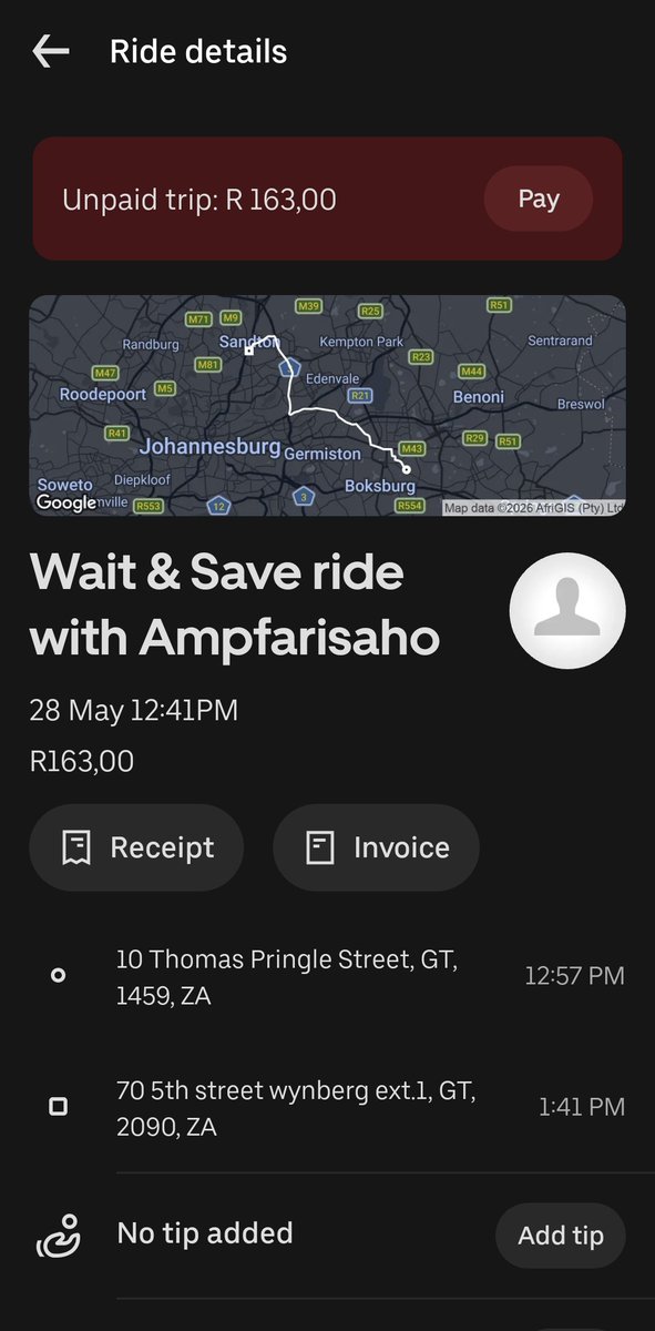 Lele_Matseke's tweet photo. It has come to my attention that the driver this trip claims he wasn't paid. I did pay the driver R163 in cash. Please assist

@Uber https://t.co/AdrAmE49Fm