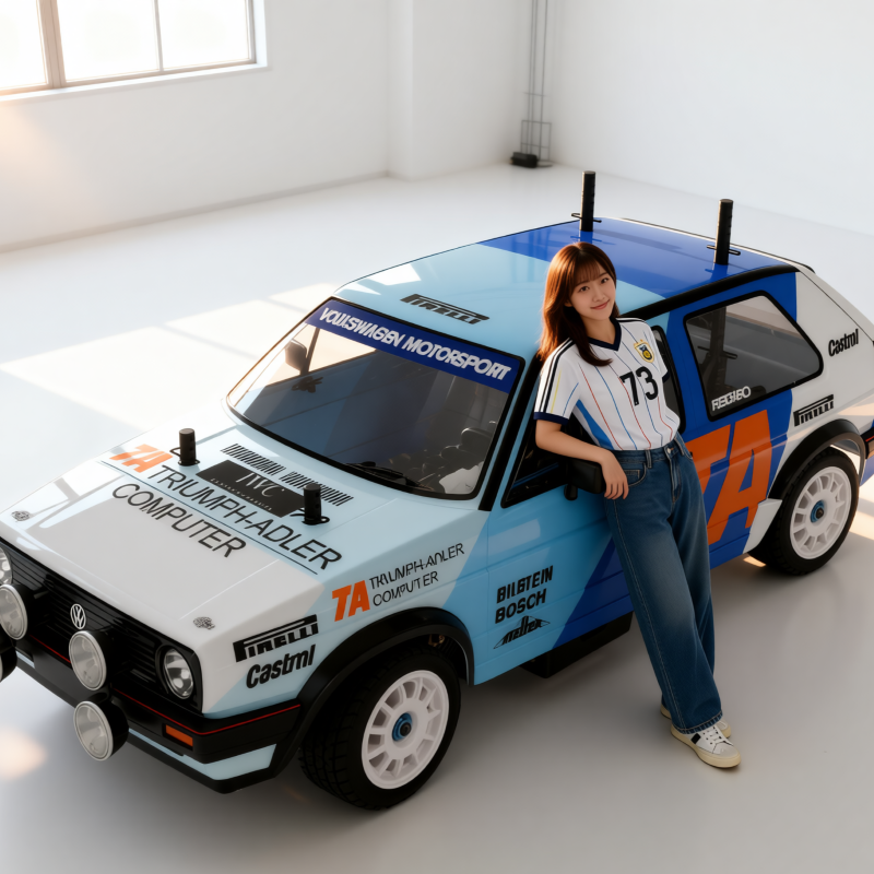 jason9394's tweet photo. Vintage WRC heritage meets clean retro sportswear. 🇩🇪🏁#VolkswagenGolf #GolfMk2 #GolfGTI #VWMotorsport #ClassicRally #GroupA #WRC #TriumphAdler #HotHatch #CarCulture #StudioShot #RetroRacing #StreetStyle #EuroCars #VintageGTI #AI #RC #Tamiya #MChassis #M07 https://t.co/6xdFn86Lmg