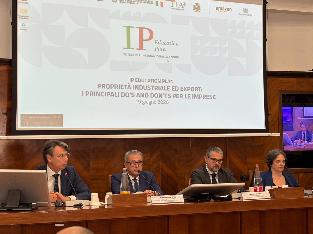 DellUtriMassimo's tweet photo. Al @mimit_gov per la conclusione dell’IP Education Plan. Difendere marchi, brevetti e innovazione significa proteggere il valore del Made in Italy. @ItalyMFA, insieme alla rete diplomatica e consolare, è al fianco delle imprese nei percorsi di crescita e internazionalizzazione 🇮🇹 https://t.co/aOx0NcYmmP