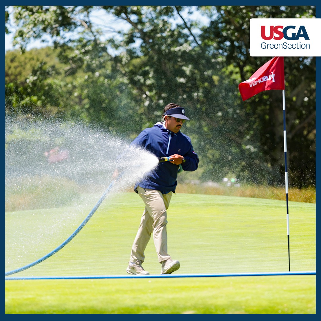 USGAGrnSection's tweet photo. Syringing putting greens has been a hot topic lately! Here are some answers to common questions about this practice 👇