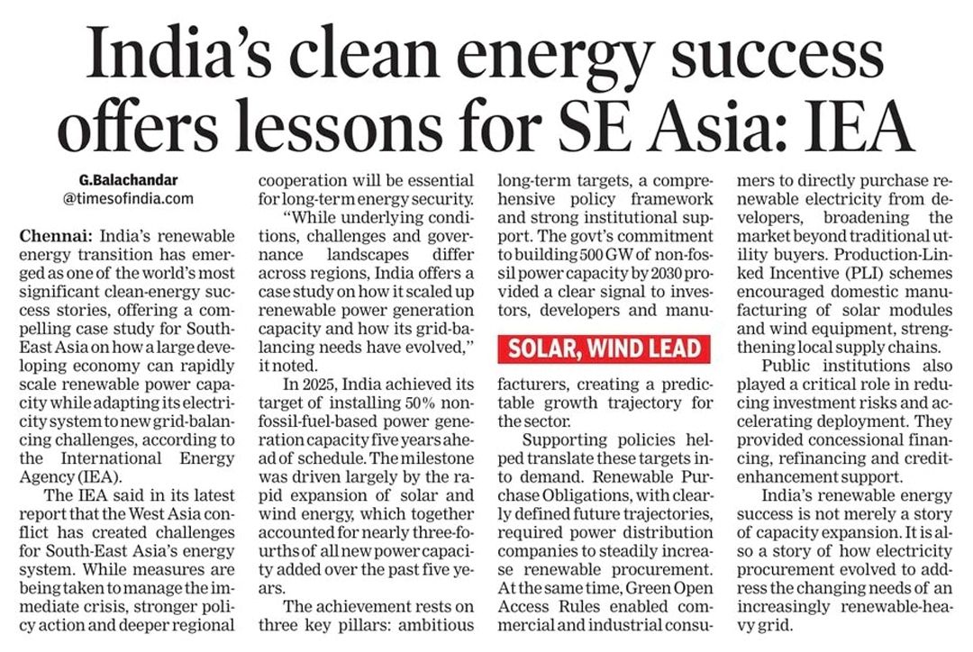 JoshiPralhad's tweet photo. India’s #RenewableEnergy journey is emerging as a global benchmark. Our success in rapidly scaling solar and wind power through ambitious targets, strong policy support, robust institutions and innovative market reforms offers valuable lessons for Southeast Asia. Under the leadership of Hon’ble PM Shri @narendramodi Ji, India is not only advancing its #CleanEnergy transition but also contributing to global energy security and sustainable development.