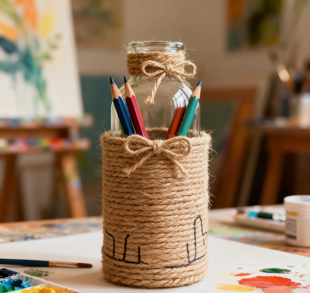 enishi1981's tweet photo. Turn old glass jars into cute pencil holders! No fancy tools needed, just a bit of paint and twine  #DIYUpcycle https://t.co/Dgp3YlEEmT