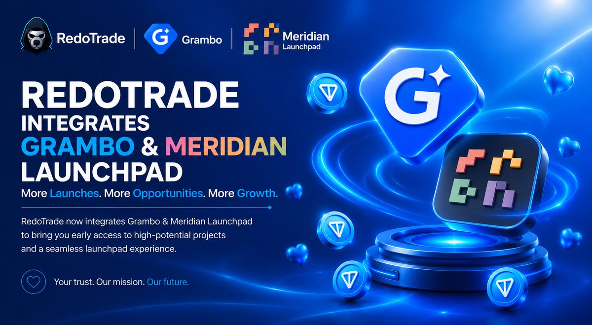 Redo_Trade's tweet photo. REDOTRADE INTEGRATES GRAMBO & MERIDIAN LAUNCHPAD

RedoTrade is excited to announce the successful integration of both Grambo and Meridian Launchpad into our trading ecosystem.

🔹 Grambo: https://t.co/E8nBvRFG8M
🔹 Meridian: https://t.co/LEZ04uRNyK
Only a few days remain before these two highly anticipated launchpads officially go live.

Our team has completed the integration and is ready to support traders from day one, providing seamless access and the fastest trading experience through RedoTrade.

The GRAM ecosystem is growing rapidly — and we're committed to staying at the forefront of innovation.

Stay tuned. The next wave is coming. ⚡
Built for Speed. Built for GRAM.

Trade now: https://t.co/6oOIUYM05m