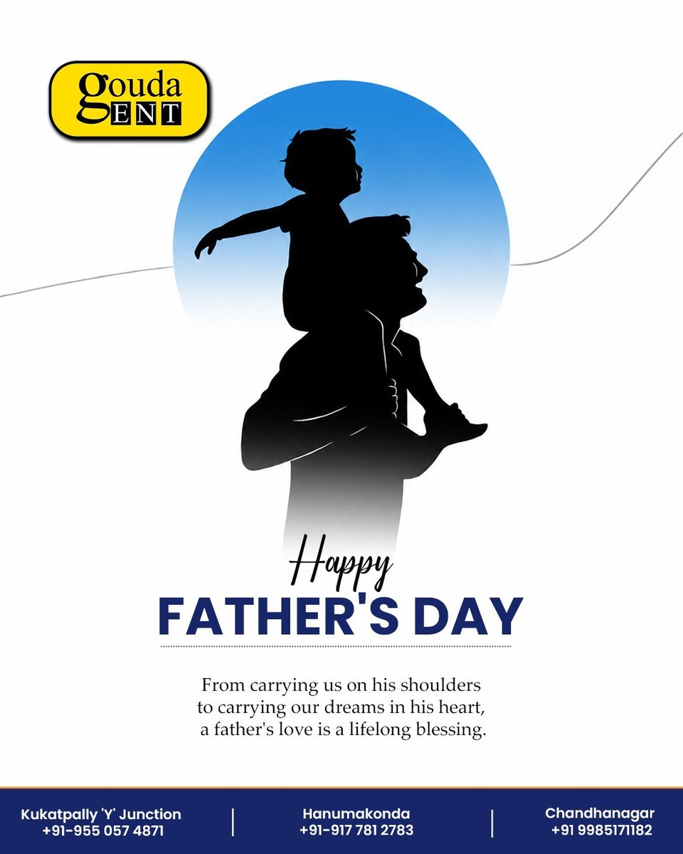GoudaENTHyd's tweet photo. Happy Father’s Day! A father’s love is a lifelong blessing. Celebrate the dads in your life!
 #GoudaENT #FathersDay #HealthTips https://t.co/zy4lmdM0sw