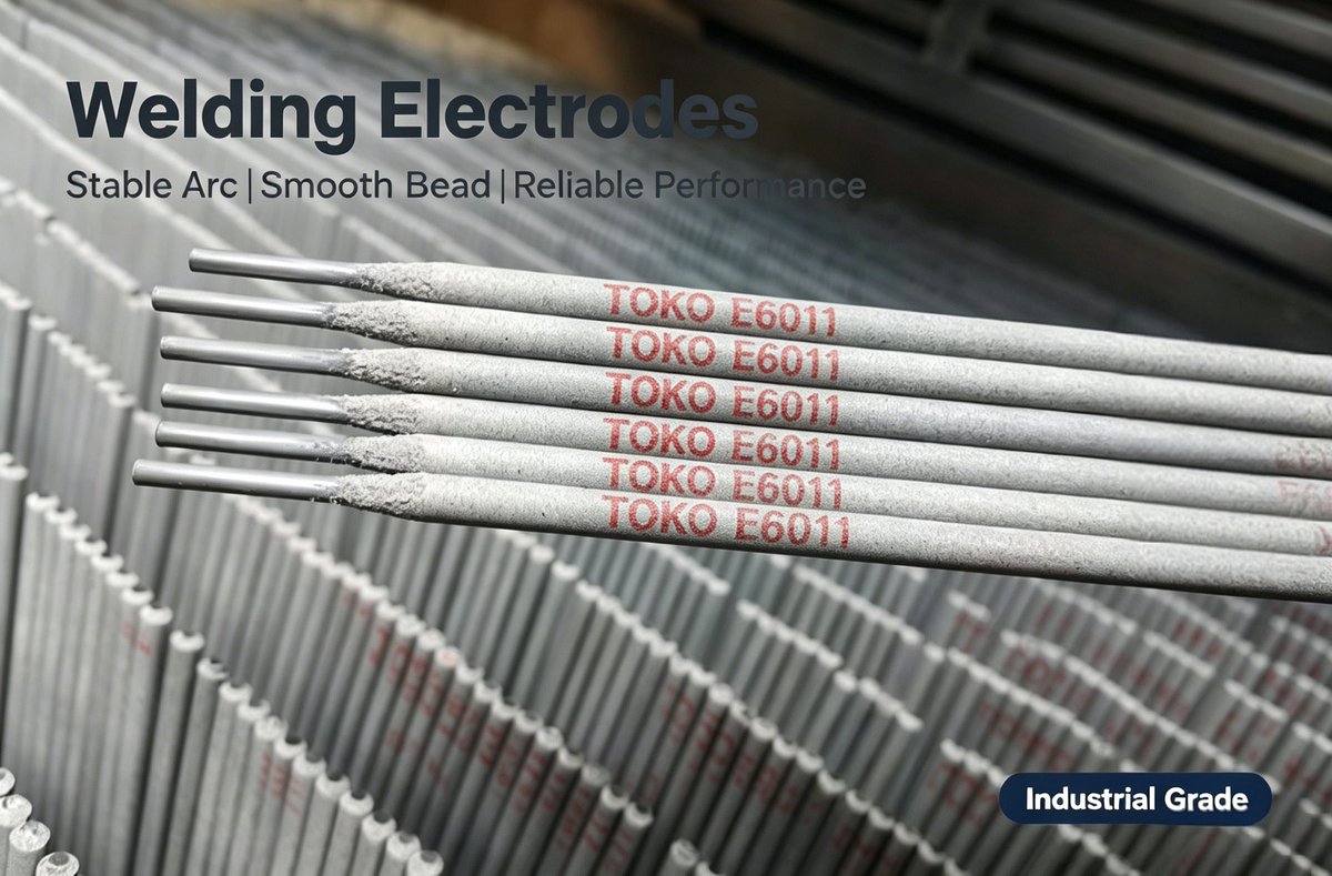 TechnologyToko's tweet photo. TOKO E6011 – The All-Purpose Workhorse, High cellulose potassium welding electrode with forceful digging arc and deep penetration. Welds through rust, paint, oil, and mill scale — perfect for field repairs. https://t.co/QdE23hagnL