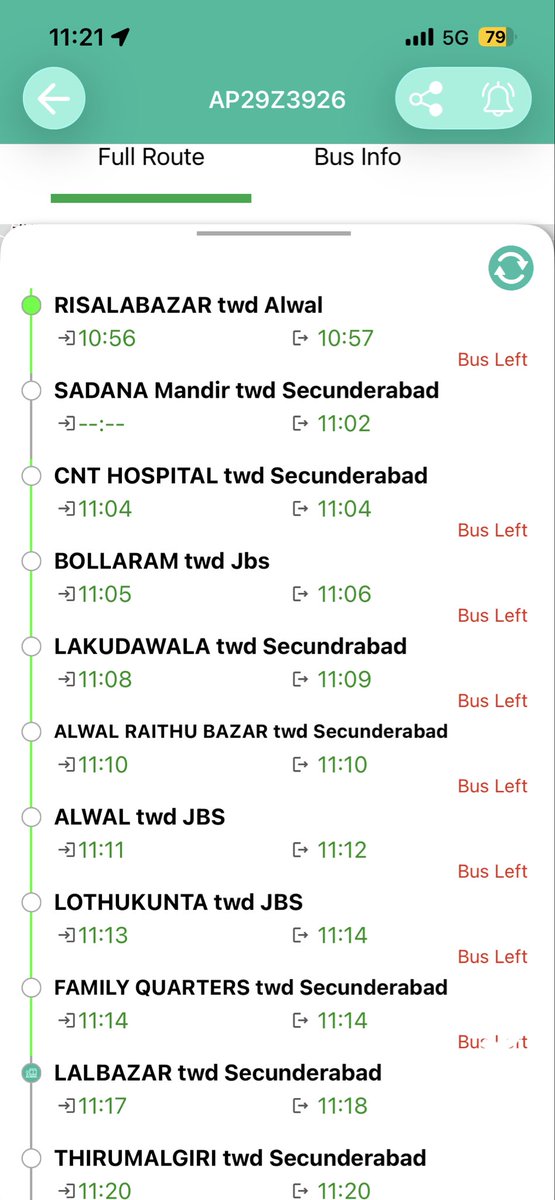 avishalkumar0's tweet photo. @TGSRTCHQ 
I followed Gamyam app for bus tracking, and it was too accurate 👌👌and was, on time at my stop Trimulgherry as per mentioned time.

Kudos too team👏🏻👏🏻👏🏻

@Ponnam_INC  @TelanganaCMO @revanth_anumula https://t.co/wWT8T7mcXp