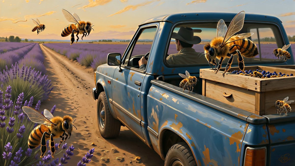 EMSuggs320's tweet photo. Honigbiene (Honeybee) Road Trip - This digital work was done as a tribute to all the beekeepers.
Synthography combining digital painting and photomanipulation done in Clip Studio Paint and Photoshop.  https://t.co/iEqJsIL4jV https://t.co/M1v24XLHy6
