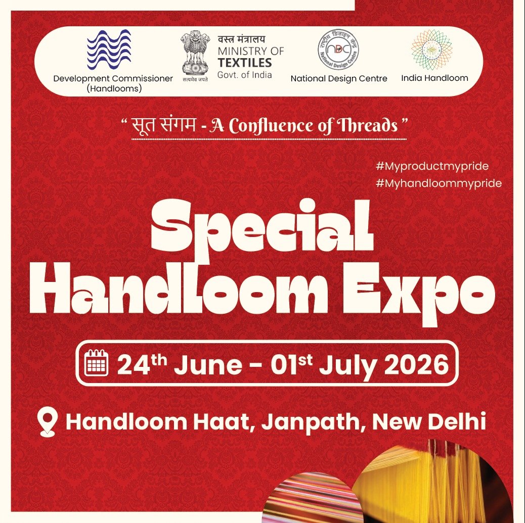 ncdpd_official's tweet photo. 🧵✨ Where Tradition Meets Timeless Elegance ✨🧵

Step into a world of exquisite craftsmanship and vibrant heritage at the Special Handloom Expo 2026!

📅 24th June – 01st July 2026
📍 Handloom Haat, Janpath, New Delhi https://t.co/bW1Ij8vKgn