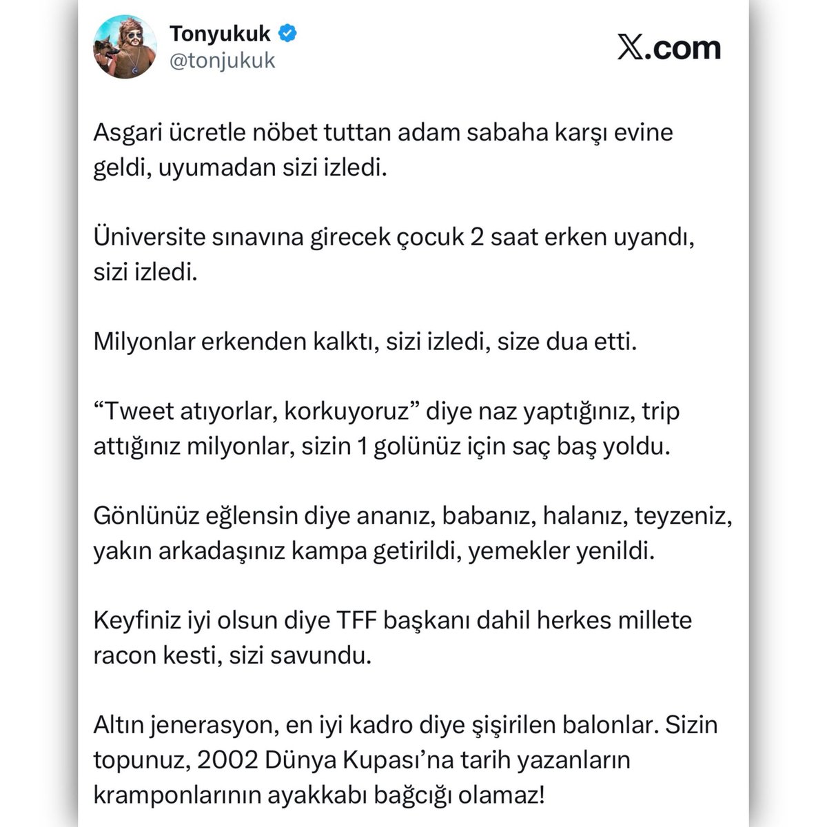 YzbAltay's tweet photo. Alın bu tweeti, milyon euro primler, villalar verdiğiniz şımarık balonlara tek tek okutun! @MilliTakimlar 

Ağzına sağlık kardeşim! @tonjukuk https://t.co/nujCq1QLTO