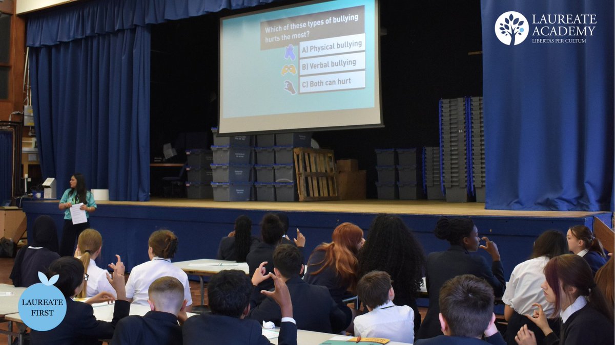 AcademyLaureate's tweet photo. On Wednesday, 45 of our amazing students became Anti-Bullying Ambassadors  💙✨

Their commitment to kindness and inclusion was inspiring 🌈👏

We’re so proud of you all – well done! 💫

@DianaAward @AntiBullyingPro
#AntiBullying #DianaAward #StudentVoice #Respect #LaureateFirst https://t.co/ZCkvQqHMCb