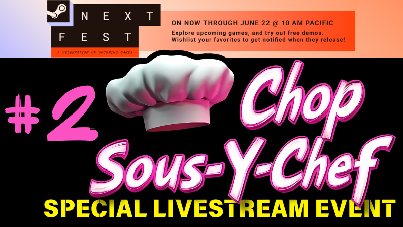 ImaginingsSW's tweet photo. BIG NEWS: Steam Next Fest - LIVE STREAM Chop Sous-Y-Chef #2! 🧑‍🍳💥 

Join in the festivities and watch us cook up a storm from 8-9pm PST 20th Jun! 

Link: https://t.co/ee5aI9XueJ 

#indiegames #IndieDev #GameDev #IndieGameDev #games #BoomerShooter #Action #Cooking #Chef #NOIR https://t.co/y2bUTBLlpE