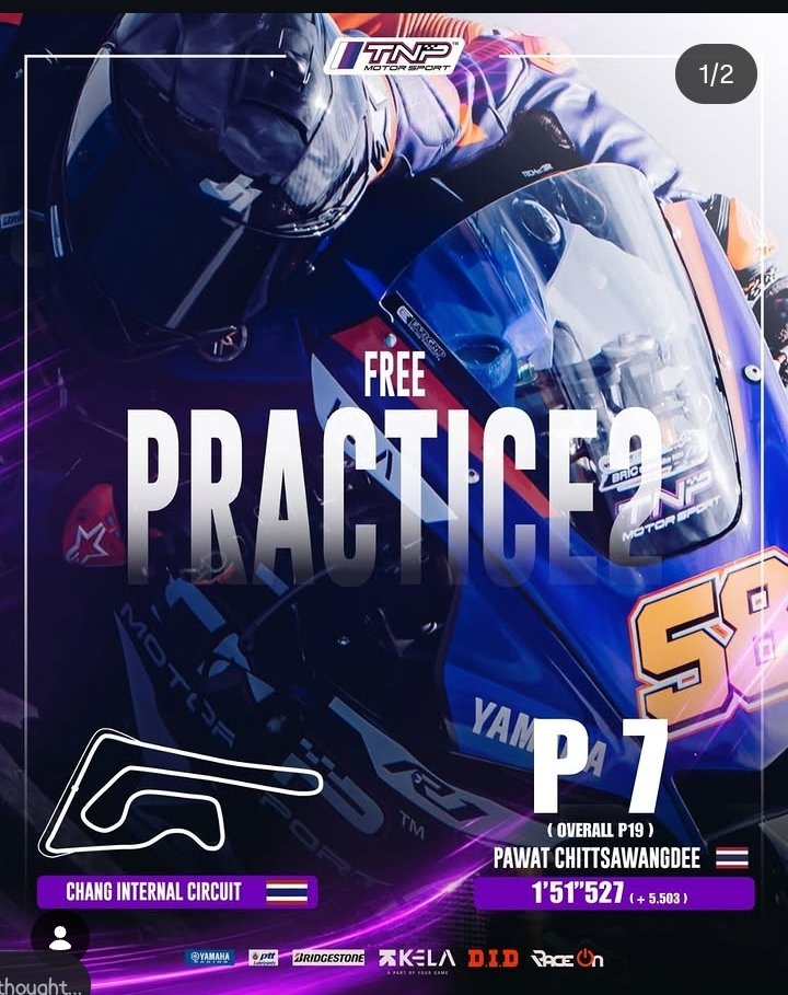 DancersRaine's tweet photo. P7 in FP2 for Ohm Pawat! 🏁🏍️
A strong 1'51"527 lap puts #58 Ohm Pawat 7th in class (P19 overall) at Chang International Circuit. A solid pace heading into Qualifying. Let's go! 💪🔥
#OhmPawat #TNPMotorsport #YamahaR1 #MotorcycleRacing https://t.co/zWM0aY9np9