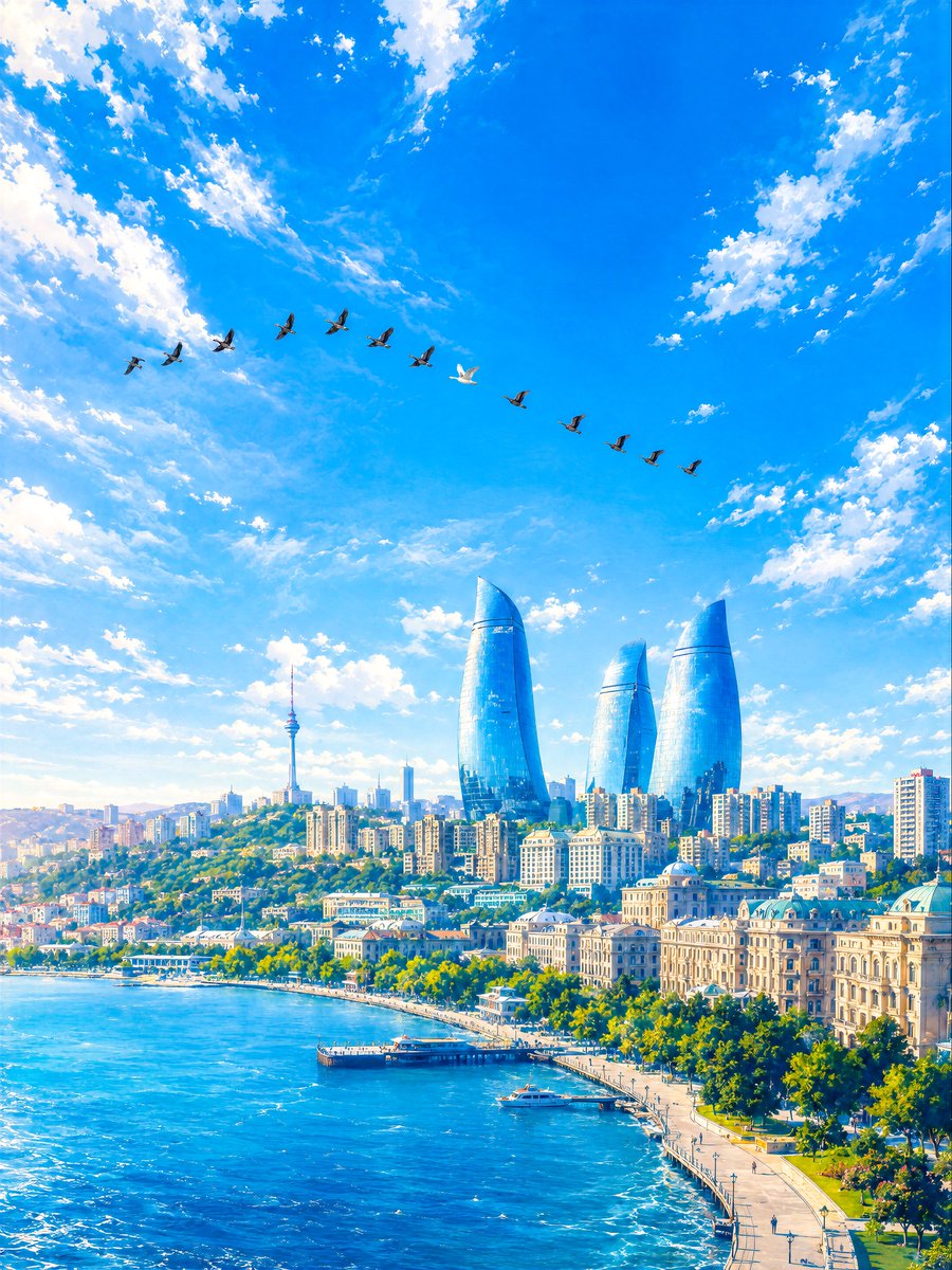 Baku Flame Towers Aerial Scene