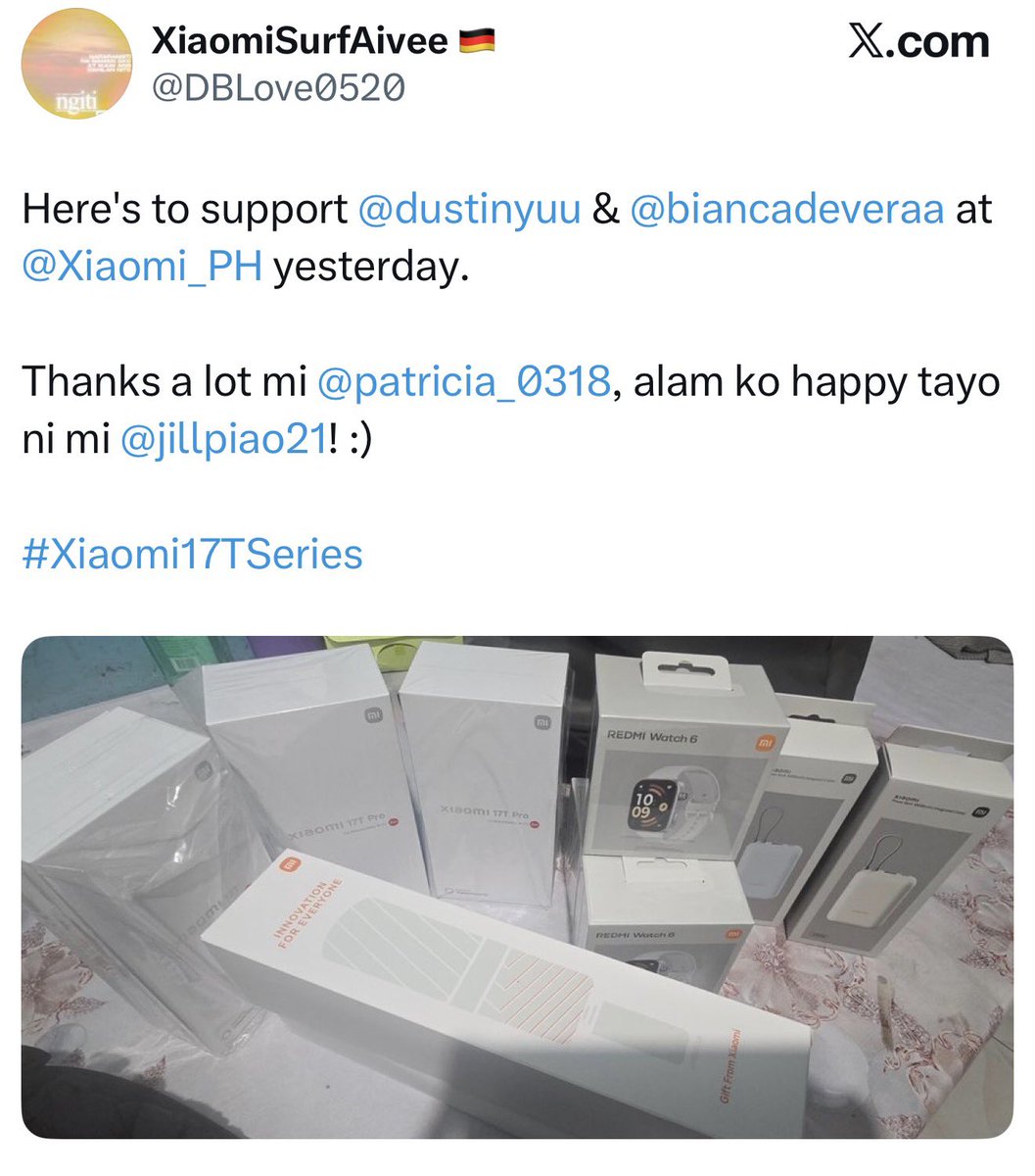 Alexa5387881's tweet photo. Another @Xiaomi_PH 💛💙💜

#DustinYu
#BiancaDeVera
#DustBia
#DUSTBIAddToCart
#XiaomiPH
#Xiaomi17TSeries
#Xiaomi17TPro https://t.co/noSmk0Bfy2